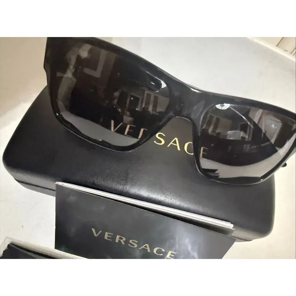 Versace Women's Acetate Polarized Sunglasses With Protective Case Black Gold NWT